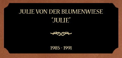 Plaque for Julie Von Der Blumenwiese; “Julie”, 1985 - 1991