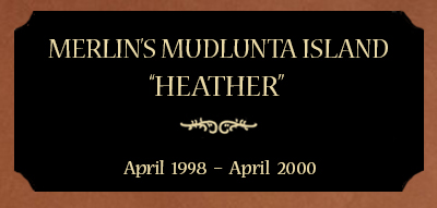 Plaque for Merlin’s Mudlunta Island; “Heather”, April 1998 – April 2000